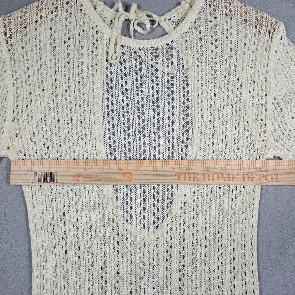 Crochet Cover Up Dress Women Medium Bell Sleeve Cinch Sides Open Knit Beige Swim - Picture 9 of 14